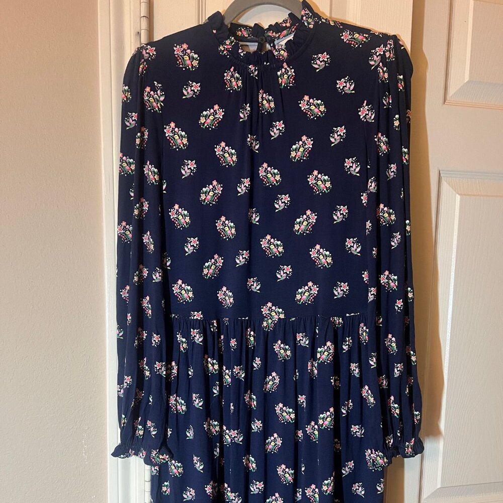 Women's Boden Navy Blue Long Sleeve Dress with Bird & Floral Details - US 6R